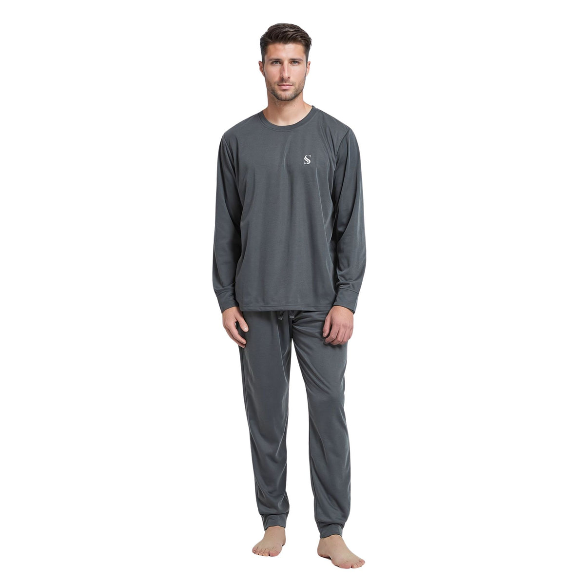 Dark Grey Pyjama Sets Long Sleeve Jogger Style Men Comfy Pj's. - SaneShoppe