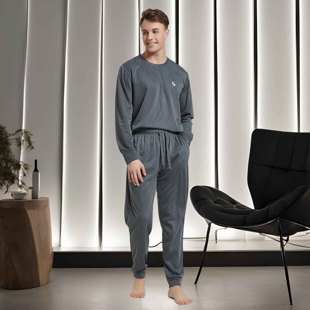 Men's Dark Grey Loungewear Set with Long Sleeve Pyjamas