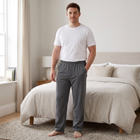 Men's Cotton Pyjama Pants with Pockets and Elastic Waist in Large Size
