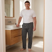 Men's Cotton Pyjama Pants with Pockets and Elastic Waist in Large Size
