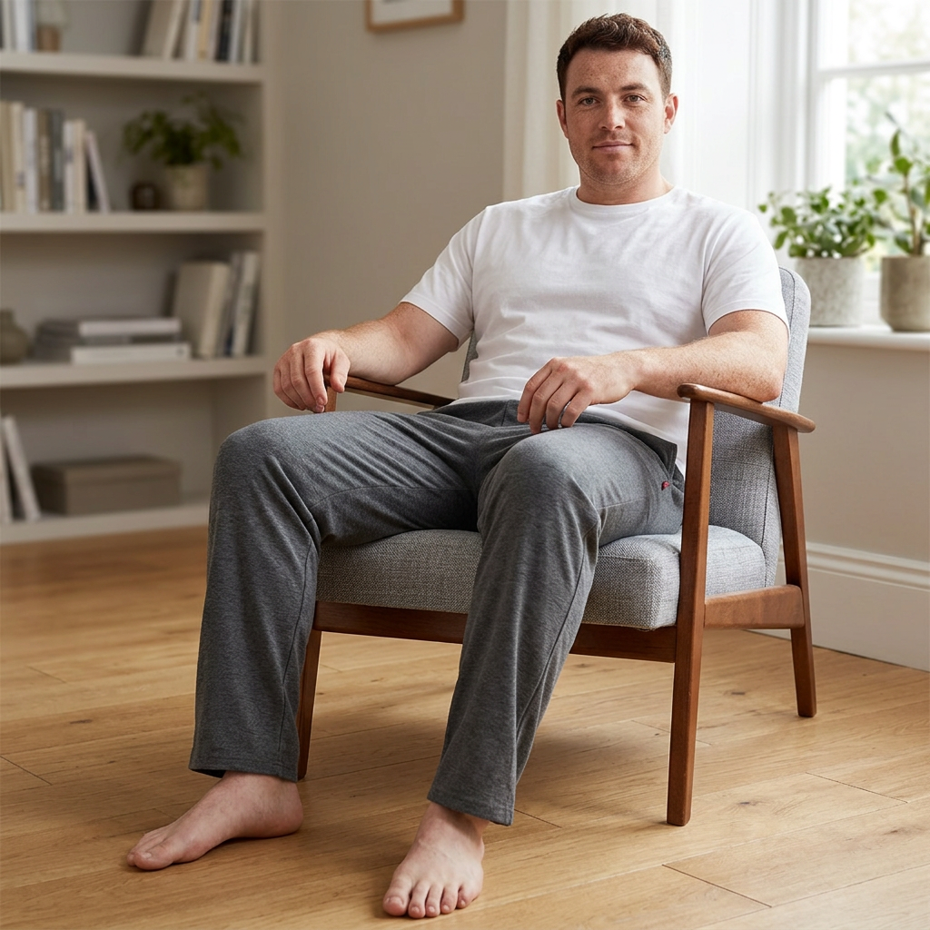 Men's Cotton Pyjama Pants with Pockets and Elastic Waist in Large Size