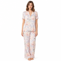 Women’s Floral Satin Pyjama Set with Short Sleeves