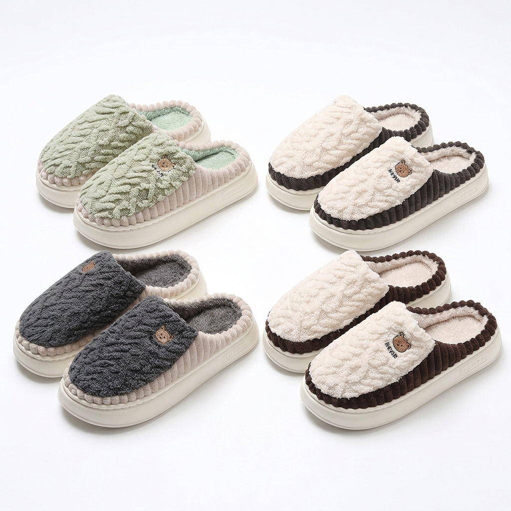 Cute Bear Plush Slippers: Warm and Stylish Fleece Shoes for Cozy Living