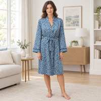 Womens Satin Kimono Luxury Silk Touch Dressing Gown Plum Blue Steel