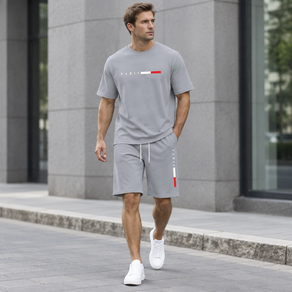 Men's Summer Tracksuit Set - 2-Piece Short Sleeve O-Neck Running Suit Plus Size T-shirt