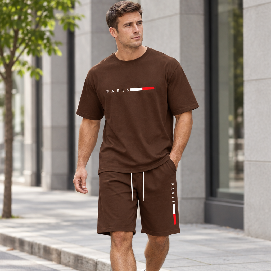 Men's Summer Tracksuit Set - 2-Piece Short Sleeve O-Neck Running Suit Plus Size T-shirt