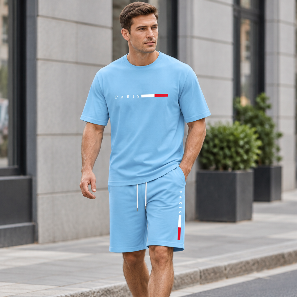 Men's Summer Tracksuit Set - 2-Piece Short Sleeve O-Neck Running Suit Plus Size T-shirt