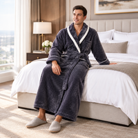 Men's Oversized Fleece Bathrobe - Coral Flannel Kimono Robe for Couples