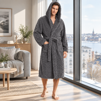 Jacquard Flannel Hooded Bathrobe for Men - Plush Coral Fleece Gown