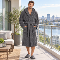 Jacquard Flannel Hooded Bathrobe for Men - Plush Coral Fleece Gown