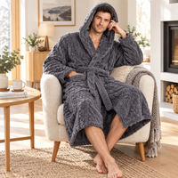 Jacquard Flannel Hooded Bathrobe for Men - Plush Coral Fleece Gown