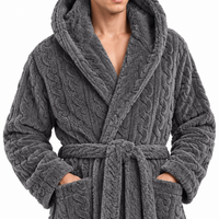 Jacquard Flannel Hooded Bathrobe for Men - Plush Coral Fleece Gown