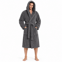 Jacquard Flannel Hooded Bathrobe for Men - Plush Coral Fleece Gown