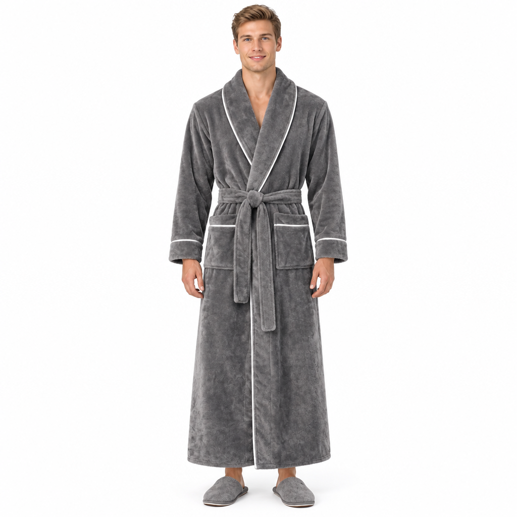 Men's Cozy Flannel Robe - Plush Coral Fleece for Ultimate Home Comfort