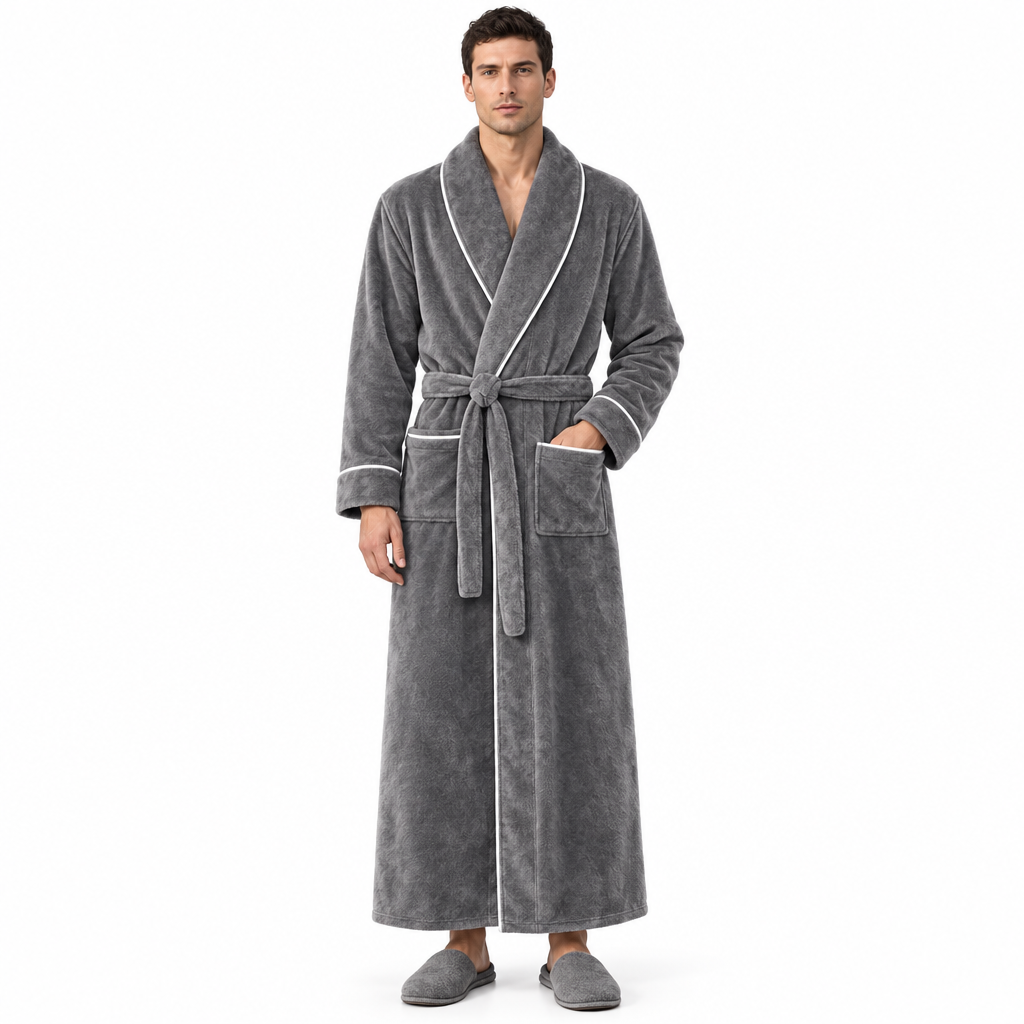 Men's Cozy Flannel Robe - Plush Coral Fleece for Ultimate Home Comfort