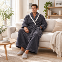 Men's Oversized Fleece Bathrobe - Coral Flannel Kimono Robe for Couples