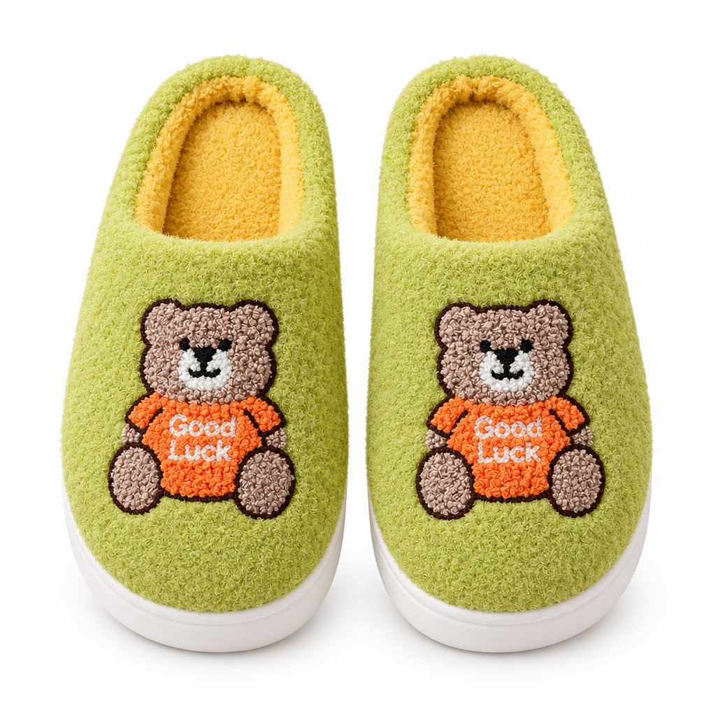 Step into Comfort with Cartoon Bear Woolen Slippers for Women