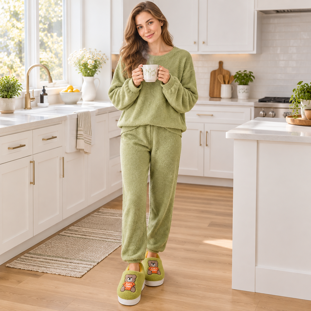 Step into Comfort with Cartoon Bear Woolen Slippers for Women