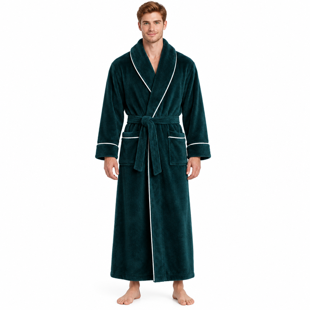 Men's Cozy Flannel Robe - Plush Coral Fleece for Ultimate Home Comfort