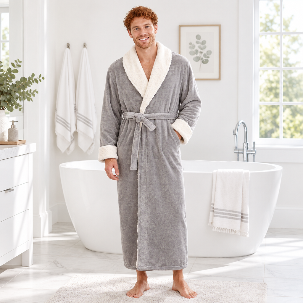 Men's Plus Size Winter Bathrobe - Ultra-Soft Coral Fleece Luxury for Cozy Comfort