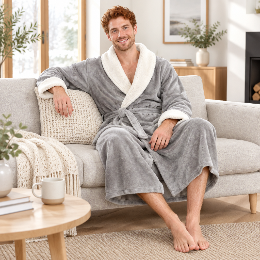 Men's Plus Size Winter Bathrobe - Ultra-Soft Coral Fleece Luxury for Cozy Comfort
