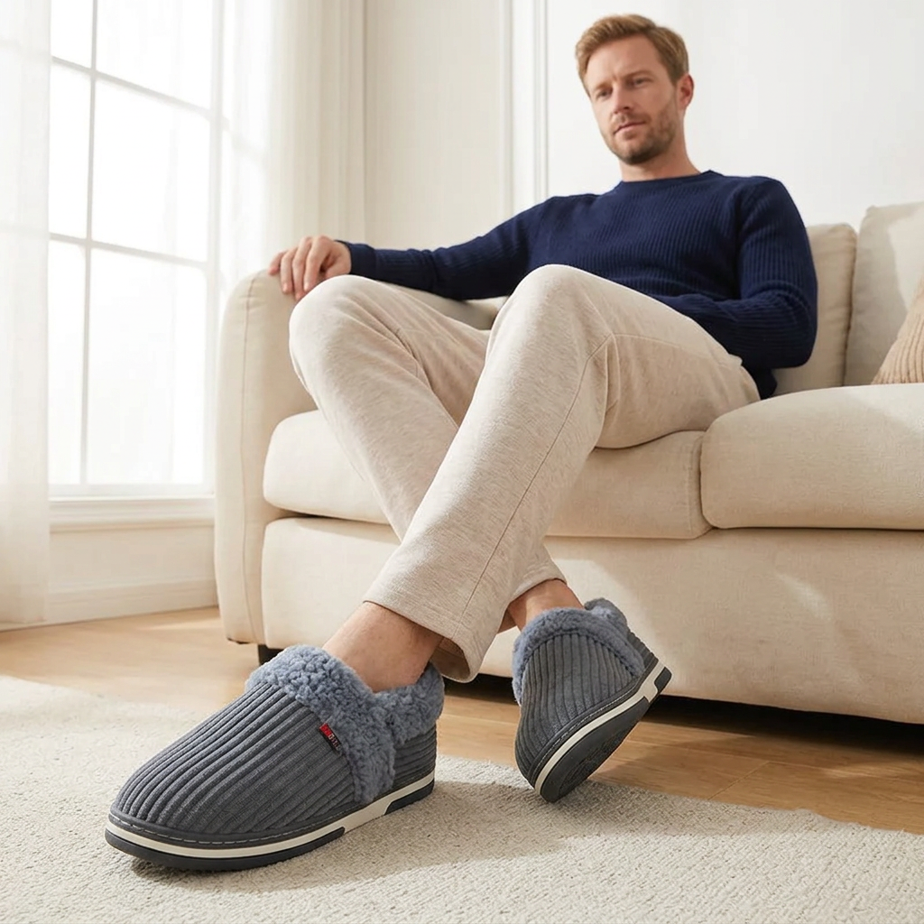 Men’s Plush Winter Slippers – Soft, Warm Indoor Shoes with Non-Slip Rubber Soles