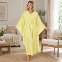 Women's Cotton Kaftan Lounger in Lemon Yellow - One Size