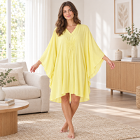 Women's Cotton Kaftan Lounger in Lemon Yellow - One Size