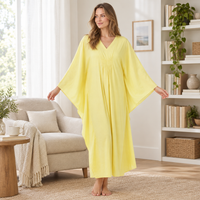 Women's Cotton Kaftan Lounger in Lemon Yellow - One Size