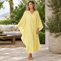 Women's Cotton Kaftan Lounger in Lemon Yellow - One Size