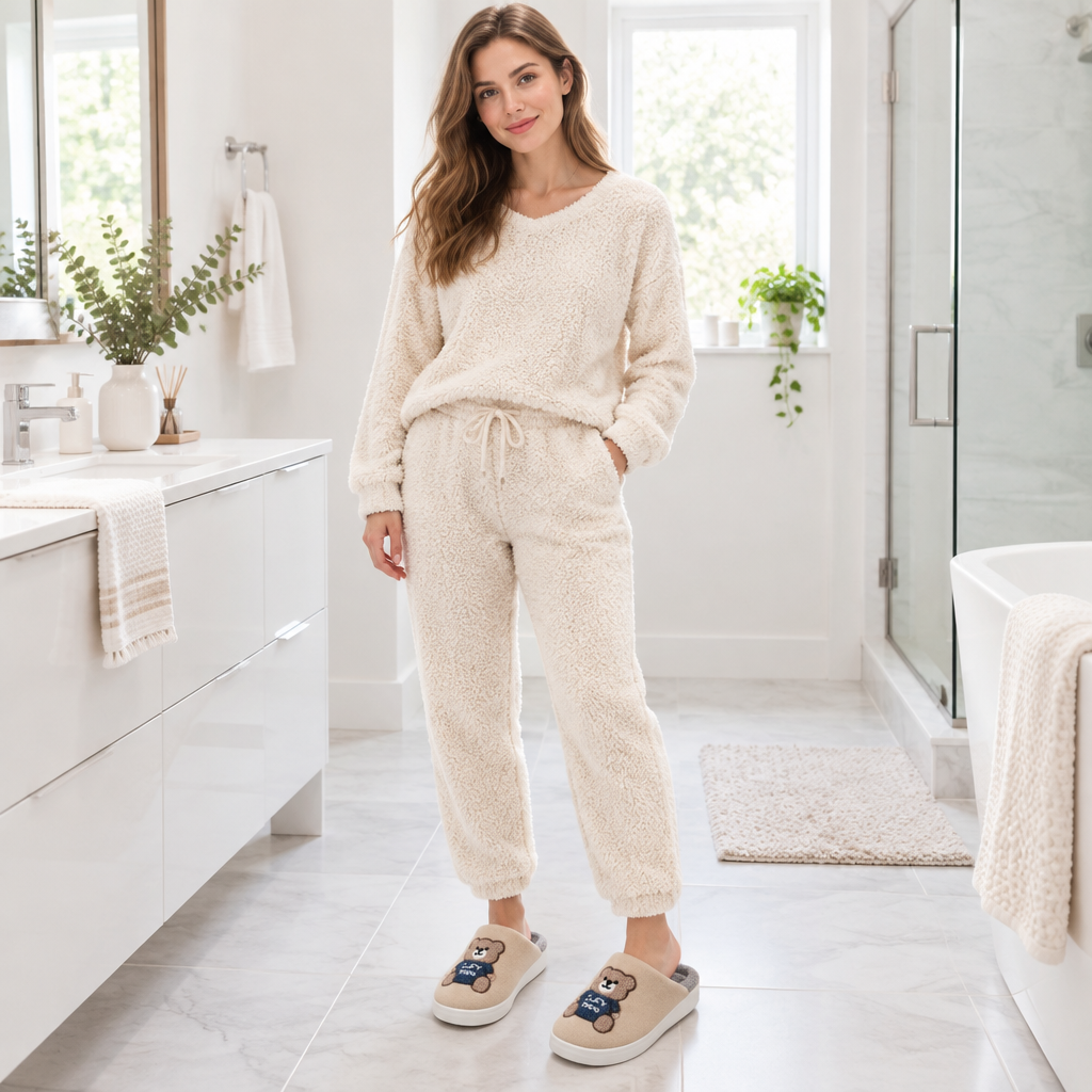Step into Comfort with Cartoon Bear Woolen Slippers for Women