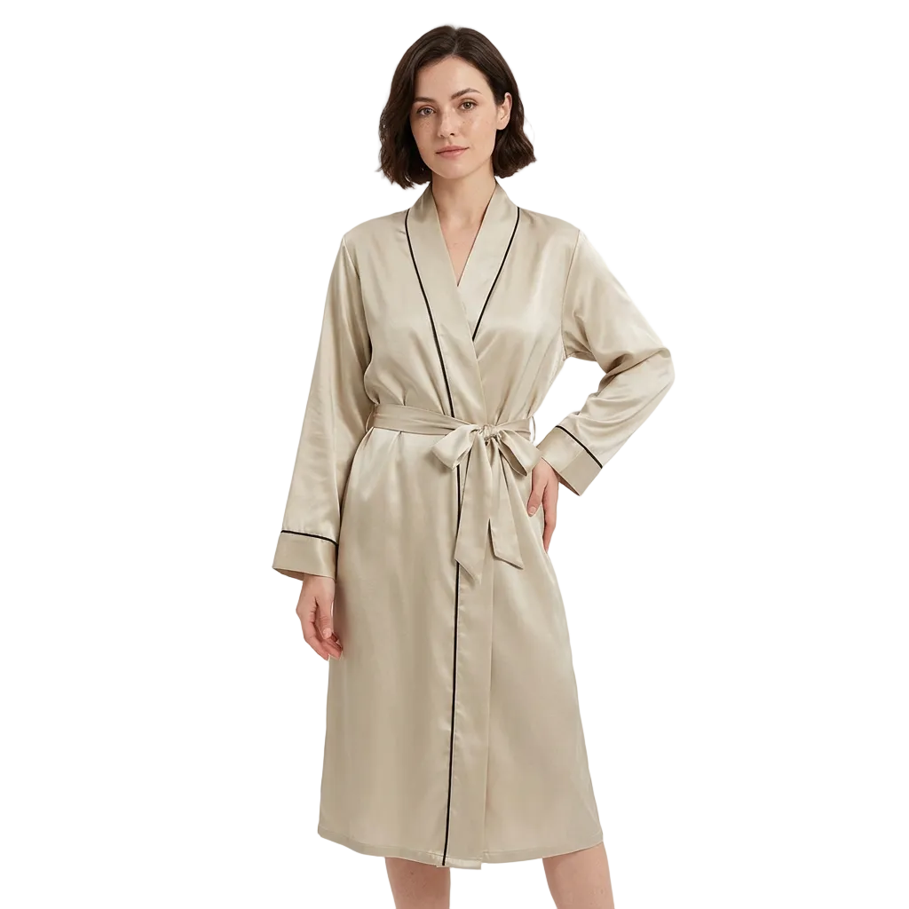 Women's Long Silk Robe – Lightweight Summer Dressing Gown for Home & Relaxation