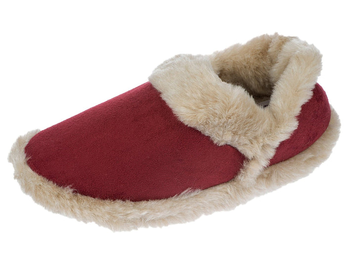 Ladies Micro Suede Slipper Warm Fluffy Lining Collar Elasticated Heel - SaneShoppe