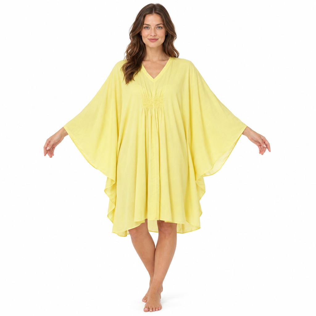 Women's Cotton Kaftan Lounger in Lemon Yellow - One Size