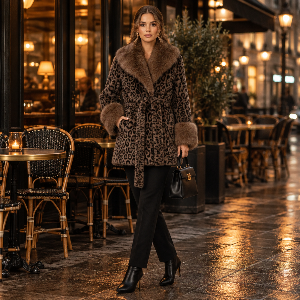 Elevate Your Style with Our Luxe Faux Fur Leopard-Print Coat