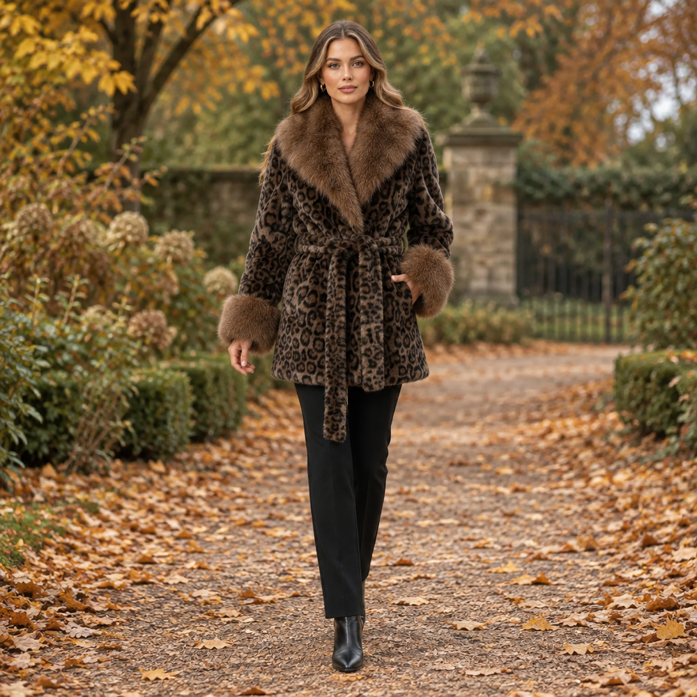 Elevate Your Style with Our Luxe Faux Fur Leopard-Print Coat