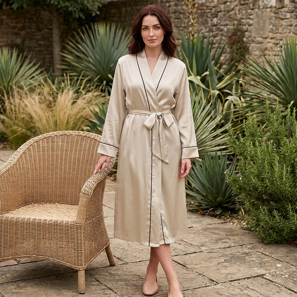 Women's Long Silk Robe – Lightweight Summer Dressing Gown for Home & Relaxation
