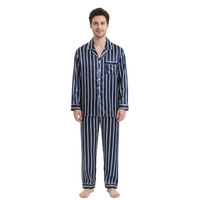 Men’s Blue Striped Pyjamas – Lightweight Polyester Silk-Feel Set