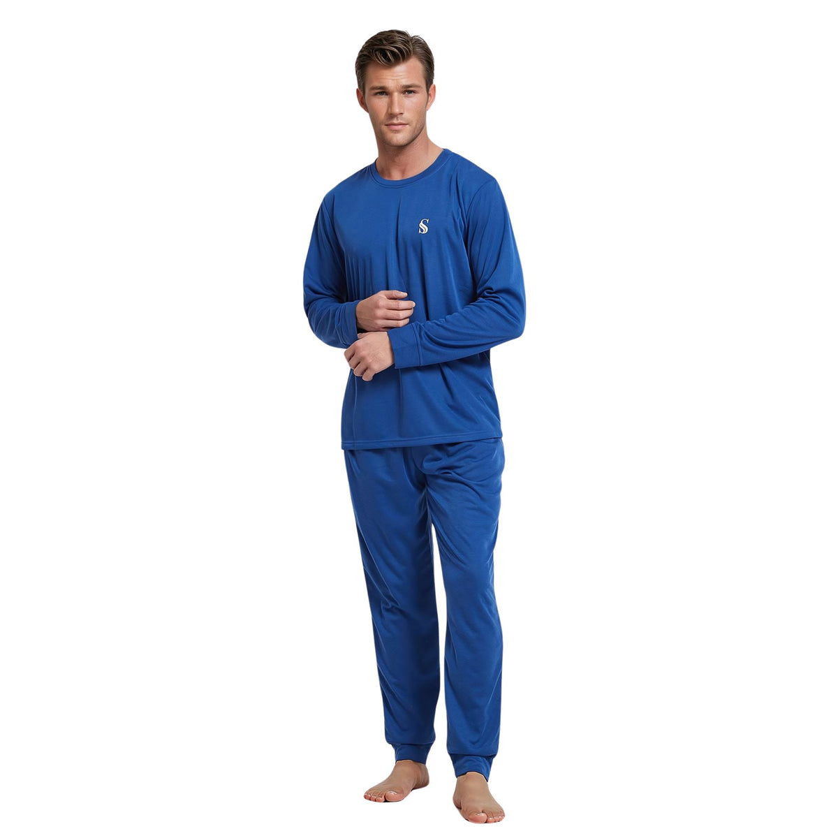 Men's Brushed Loungewear Set: Blue Jogger - Style Long - Sleeve Pyjamas. - SaneShoppe