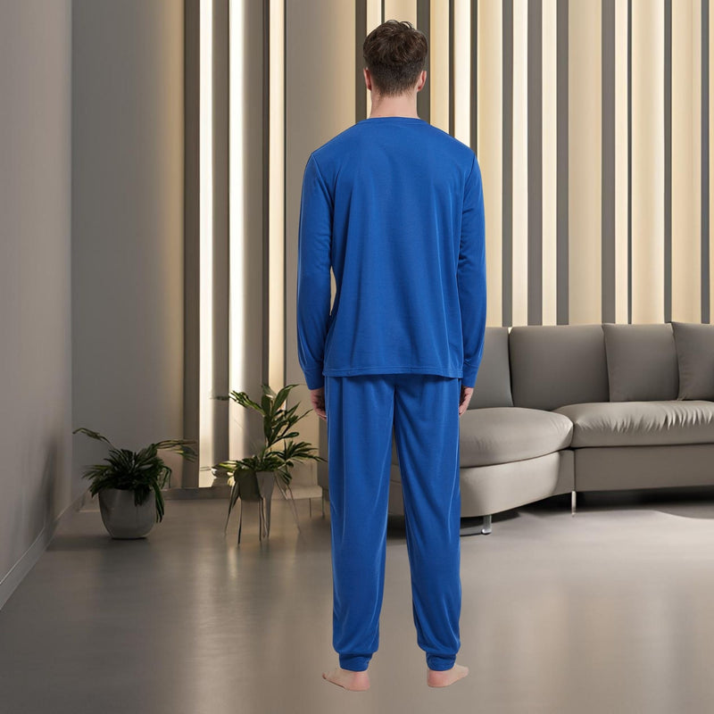 Men's Brushed Loungewear Set: Blue Jogger - Style Long - Sleeve Pyjamas. - SaneShoppe