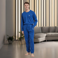 Men's Brushed Loungewear Set: Blue Jogger - Style Long - Sleeve Pyjamas. - SaneShoppe