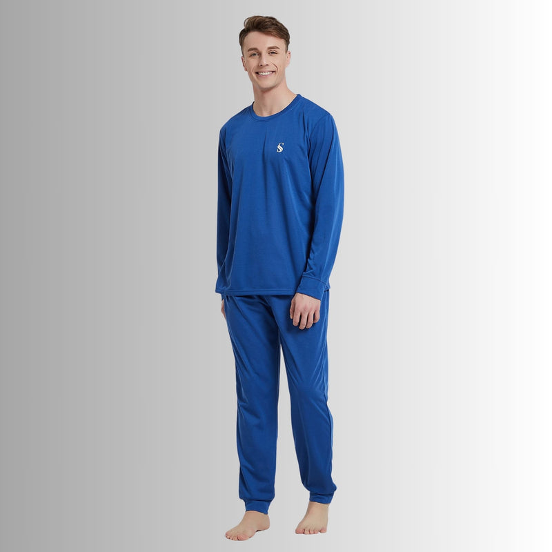 Men's Brushed Loungewear Set: Blue Jogger - Style Long - Sleeve Pyjamas. - SaneShoppe