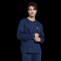 Men's Brushed Navy Pyjama Set, Jogger Style Luxury Loungewear - SaneShoppe