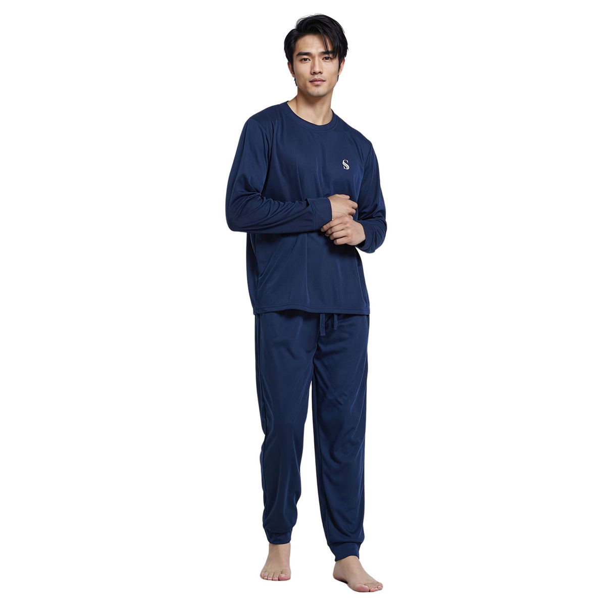 Men's Brushed Navy Pyjama Set, Jogger Style Luxury Loungewear - SaneShoppe