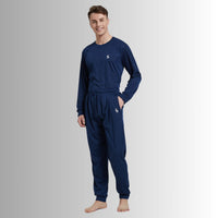 Men's Brushed Navy Pyjama Set, Jogger Style Luxury Loungewear - SaneShoppe