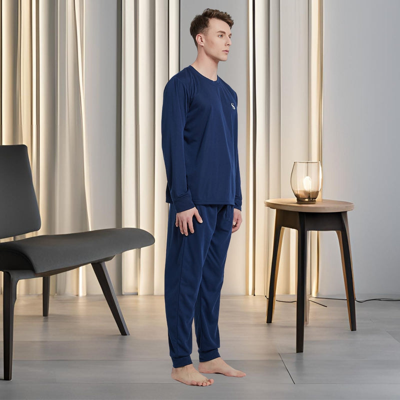 Men's Brushed Navy Pyjama Set, Jogger Style Luxury Loungewear - SaneShoppe