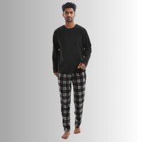 Men's Comfy PJs: Long Sleeve Thermal Fleece Pyjama Set in Black and Red. - SaneShoppe