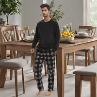 Men's Comfy PJs: Long Sleeve Thermal Fleece Pyjama Set in Black and Red. - SaneShoppe