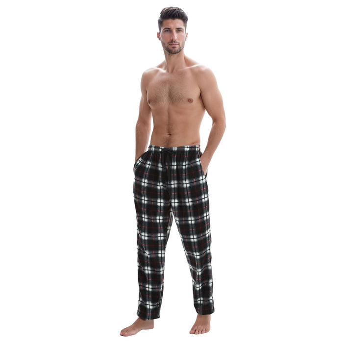 Men's Fleece Loungewear Pyjama Bottoms Lounge Pants Black Red - SaneShoppe