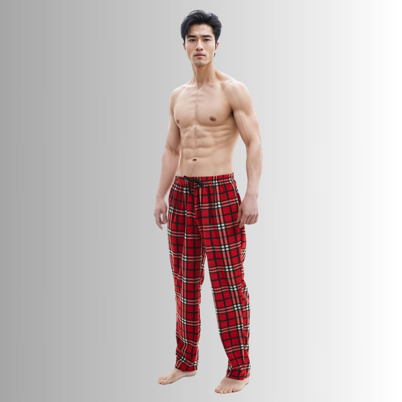 Men's Fleece Pajama Pants, Pyjama Bottoms Red, Black - SaneShoppe